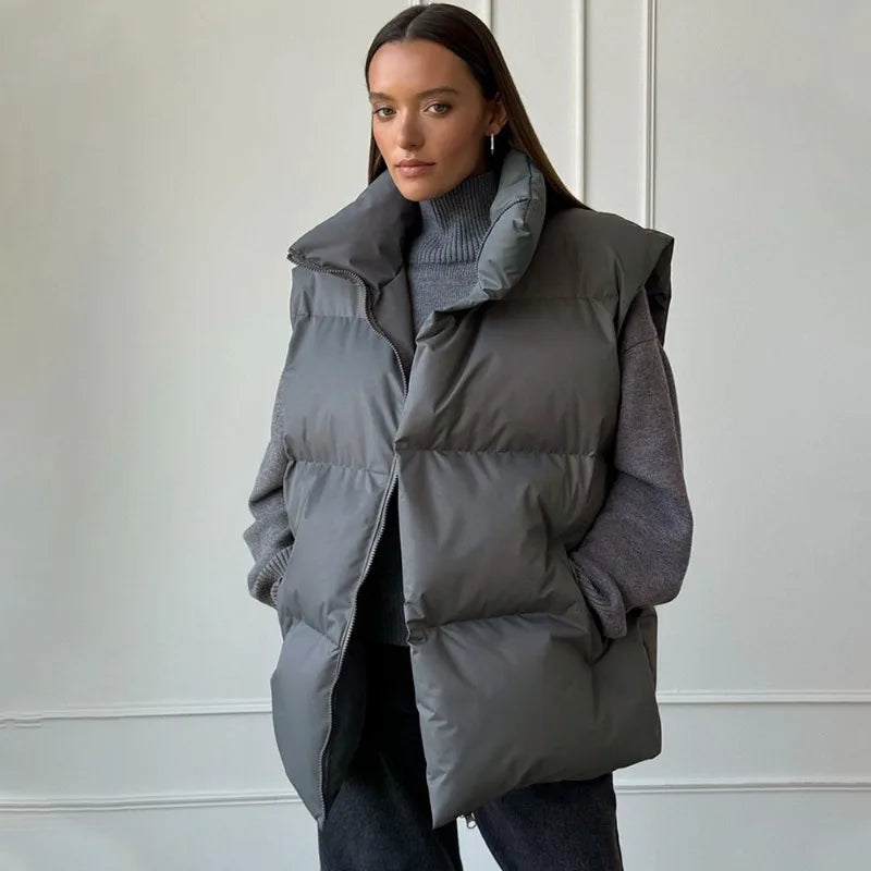Philipa | Damen Baumwollweste ohne Ärmel, Warm für den Winter mit Reißverschluss