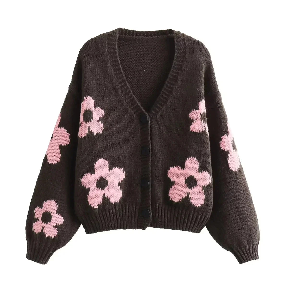 Los | Damen Jacquard Cardigan mit Blumenmuster, elegant und warm