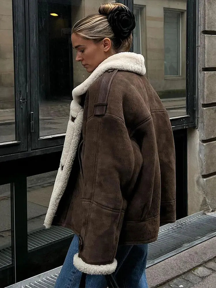 Kyliee | Dicke Damen Jacke aus Lammwolle und Leder