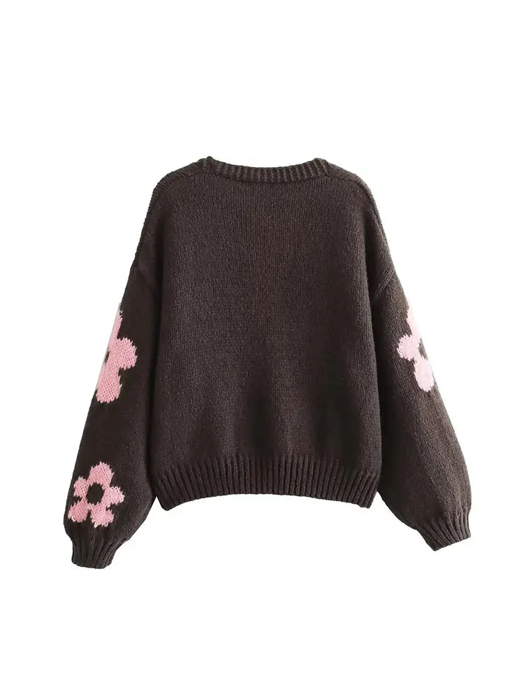 Los | Damen Jacquard Cardigan mit Blumenmuster, elegant und warm