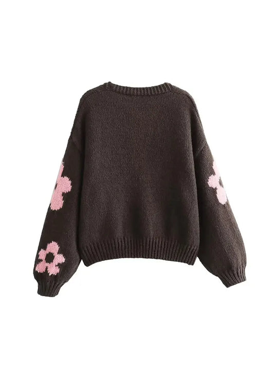 Los | Damen Jacquard Cardigan mit Blumenmuster, elegant und warm