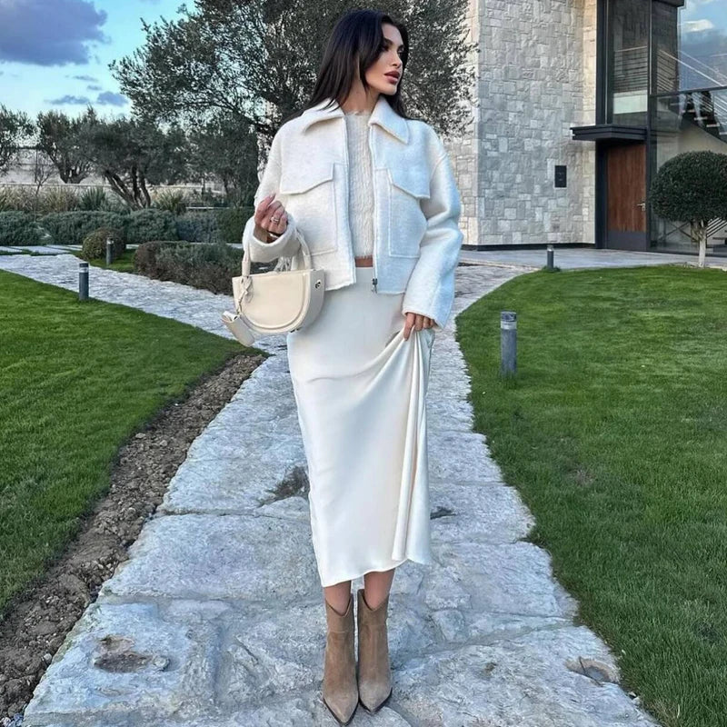 Nad | Weiße Tweed Cropped Bomberjacke Damen – Stilvoll und Trendig