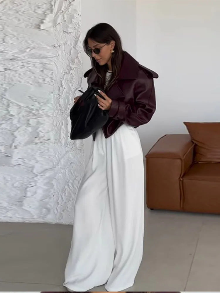 Eina | Damen PU Lederjacke mit farbigem Kragen – Modisch und Vielseitig