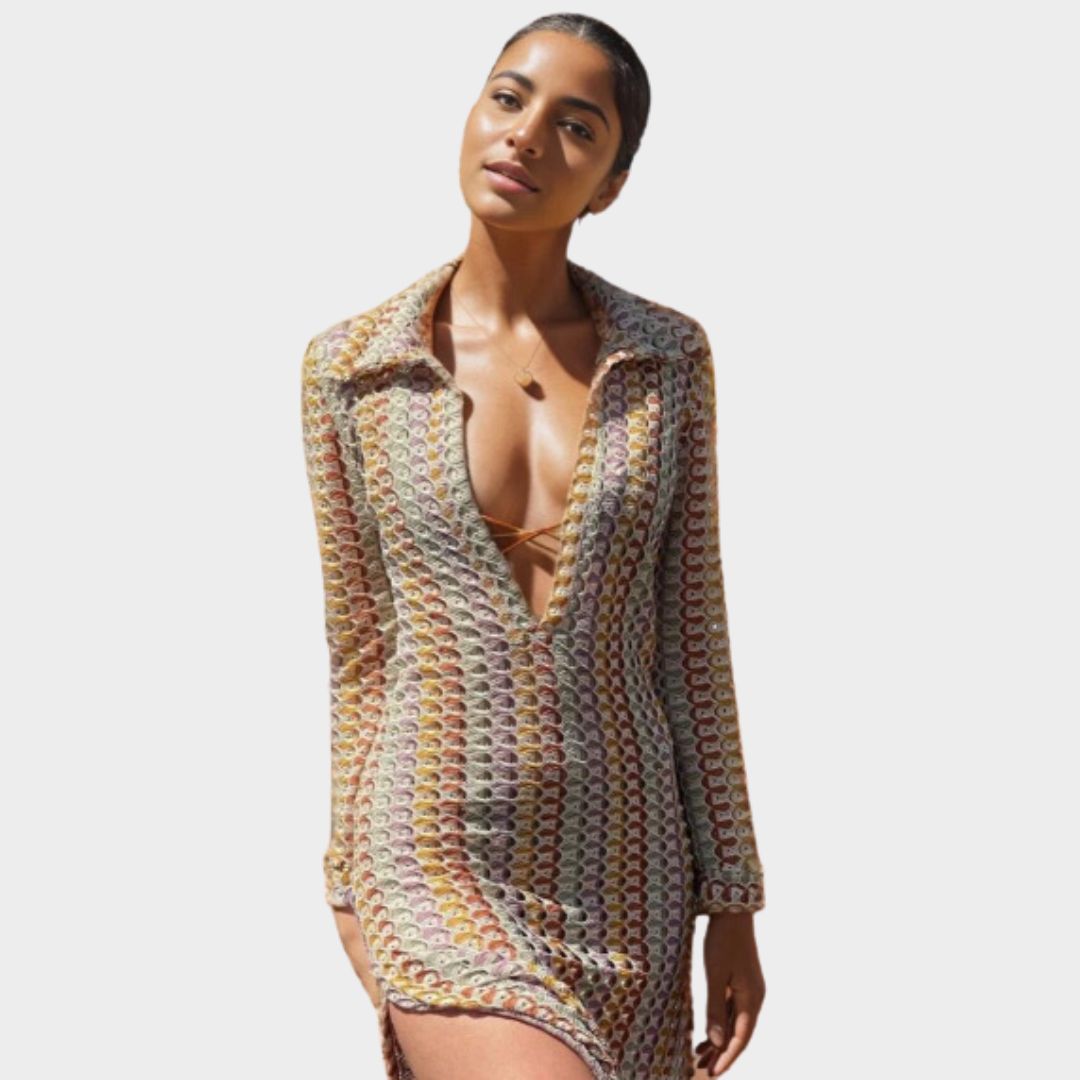 Tranquil | Maxi-Kleid mit langen Ärmeln und geometrischem Print für Damen