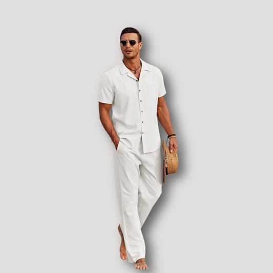 Tey | Collar Shirt Kurzarm Leinenhose Set Sommer-Outfit