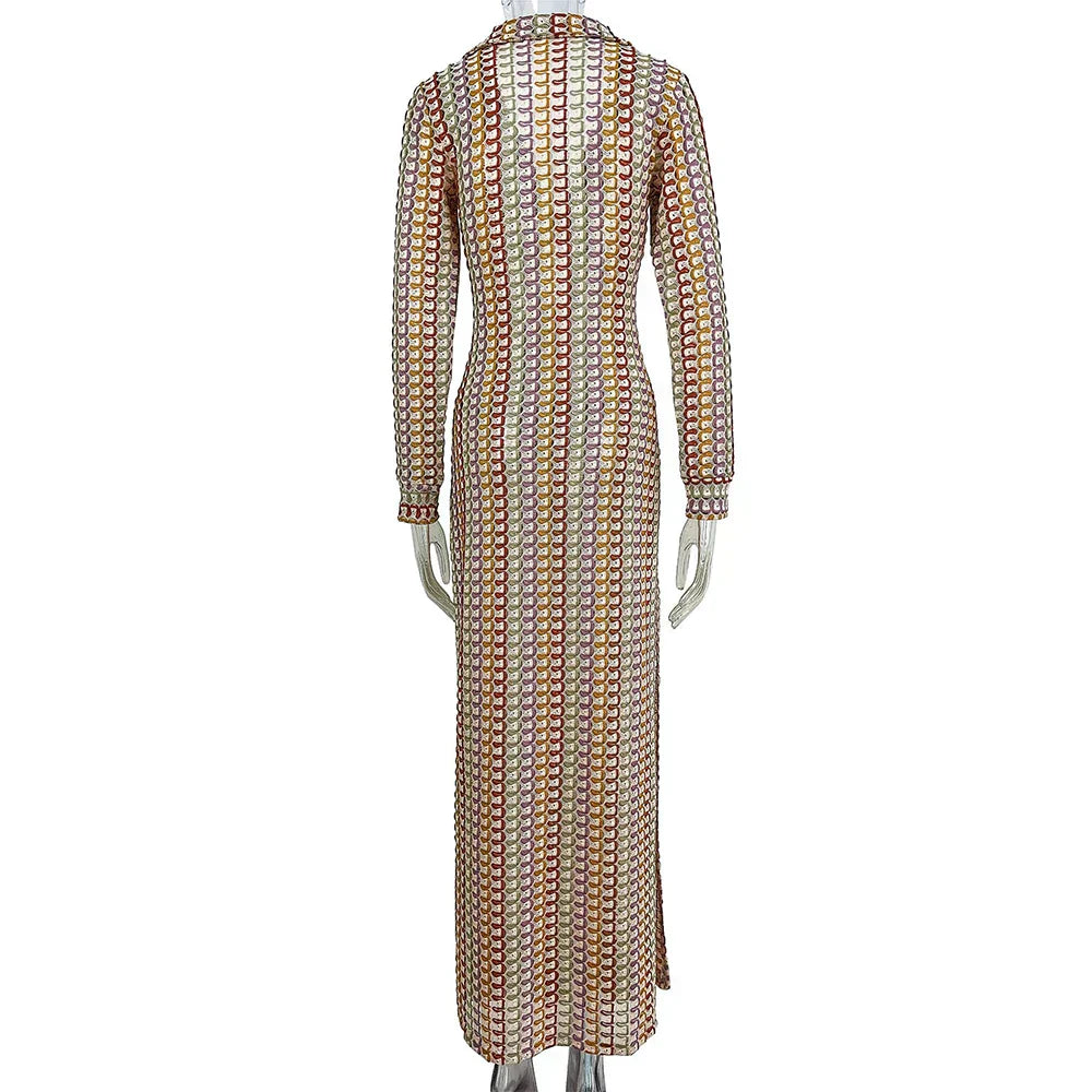 Tranquil | Maxi-Kleid mit langen Ärmeln und geometrischem Print für Damen