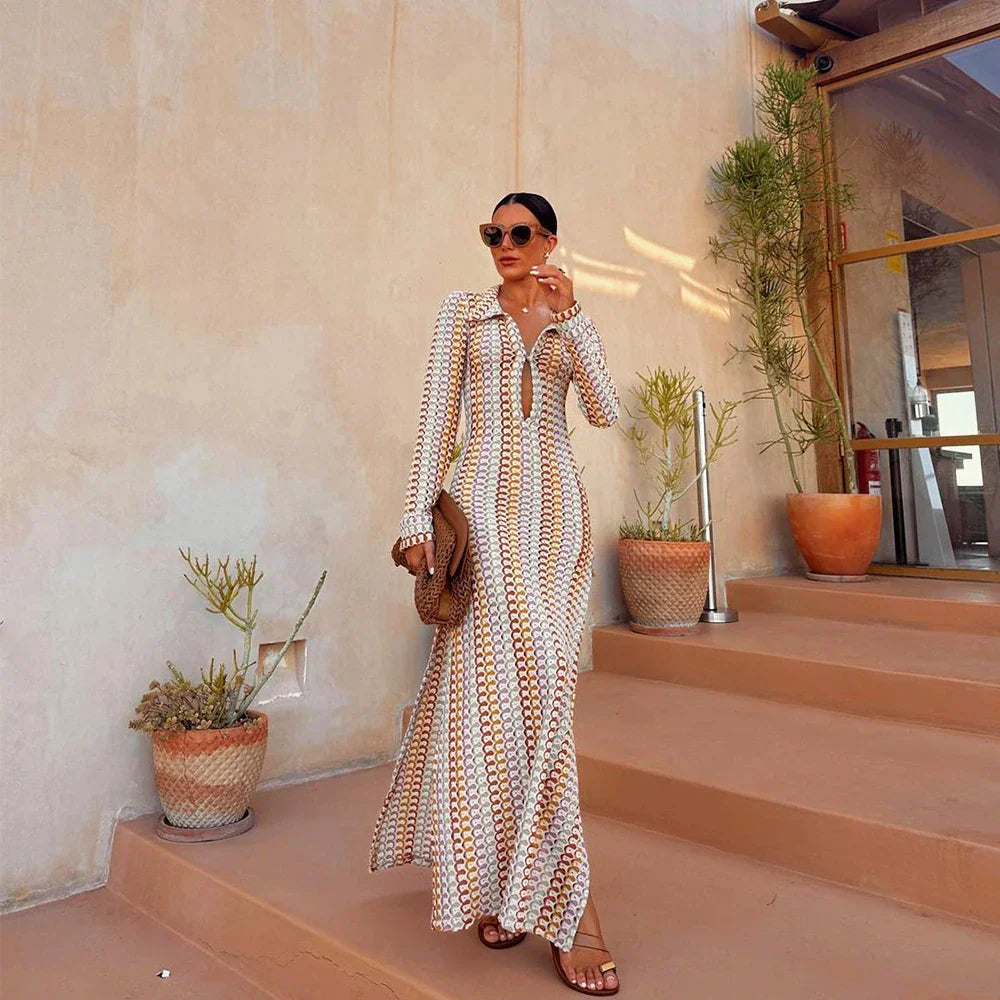 Tranquil | Maxi-Kleid mit langen Ärmeln und geometrischem Print für Damen