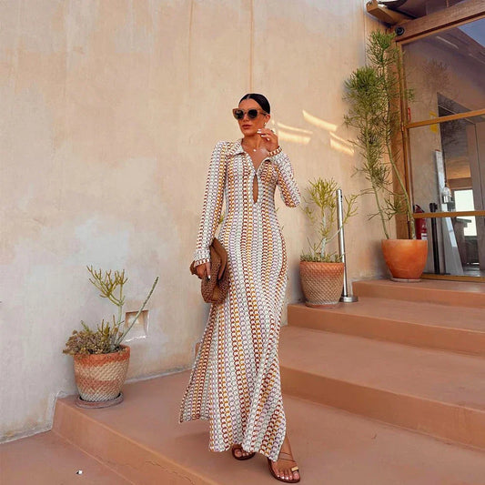 Tranquil | Maxi-Kleid mit langen Ärmeln und geometrischem Print für Damen