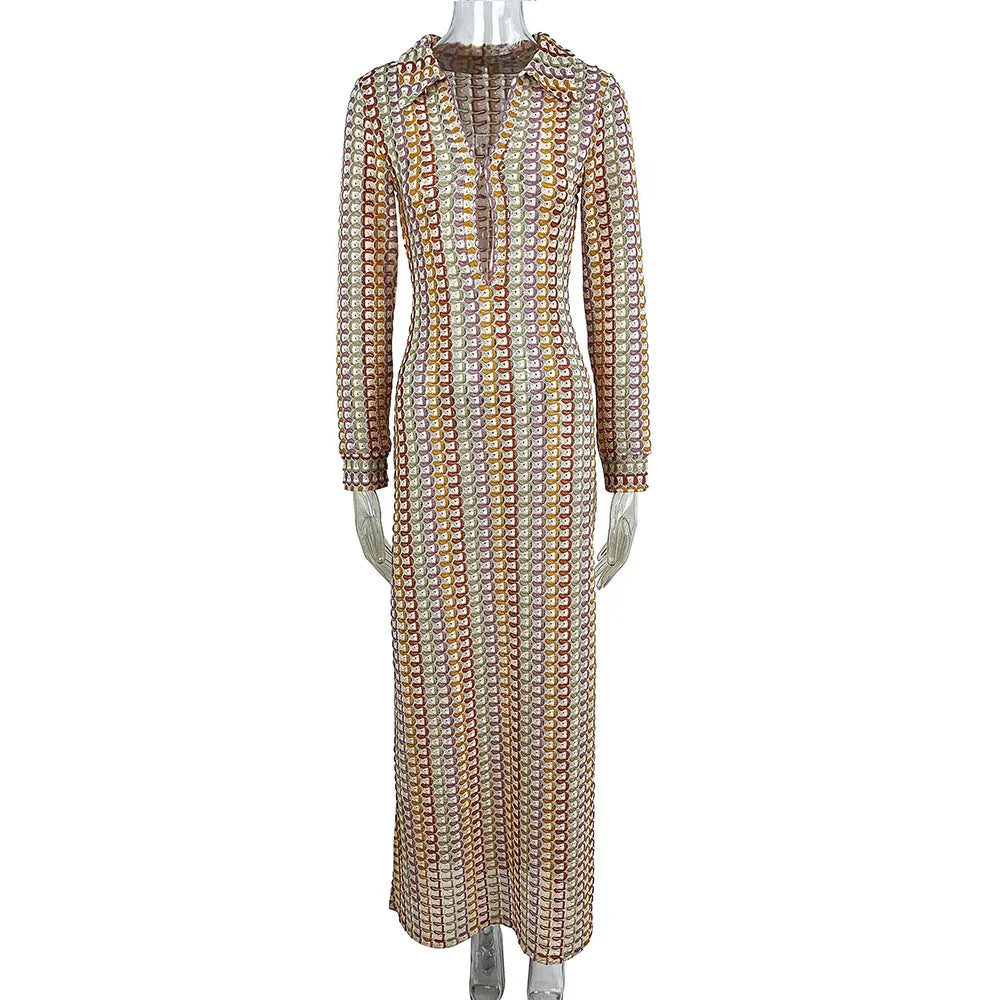 Tranquil | Maxi-Kleid mit langen Ärmeln und geometrischem Print für Damen