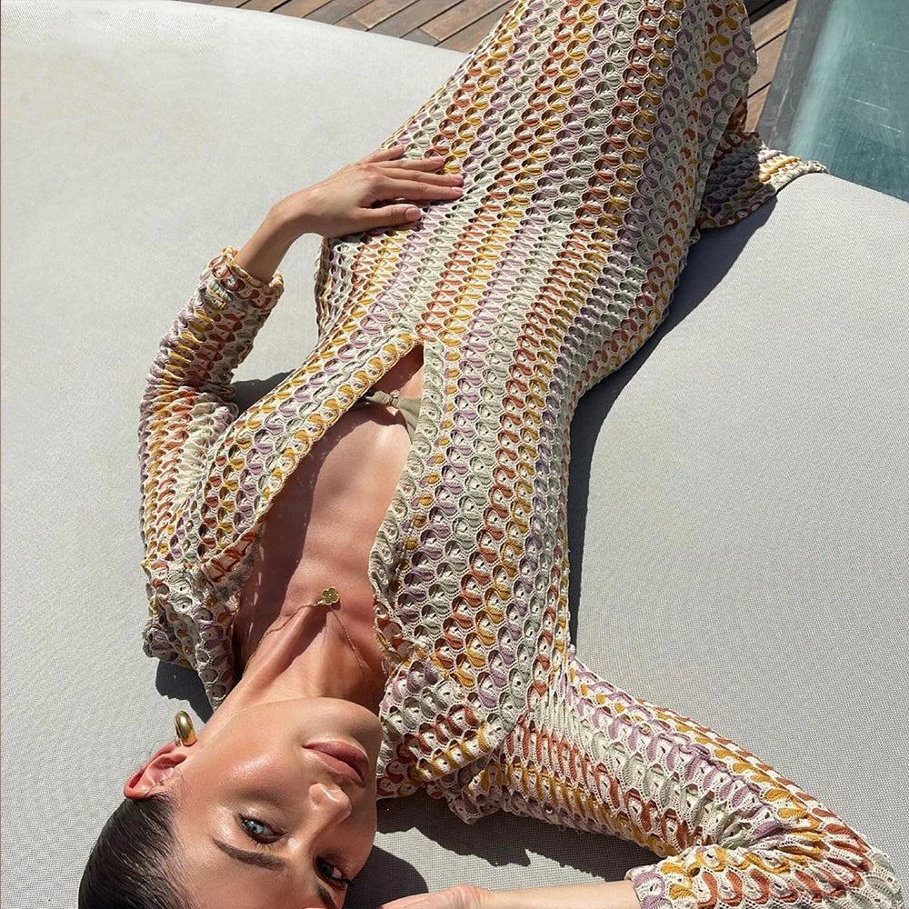 Tranquil | Maxi-Kleid mit langen Ärmeln und geometrischem Print für Damen