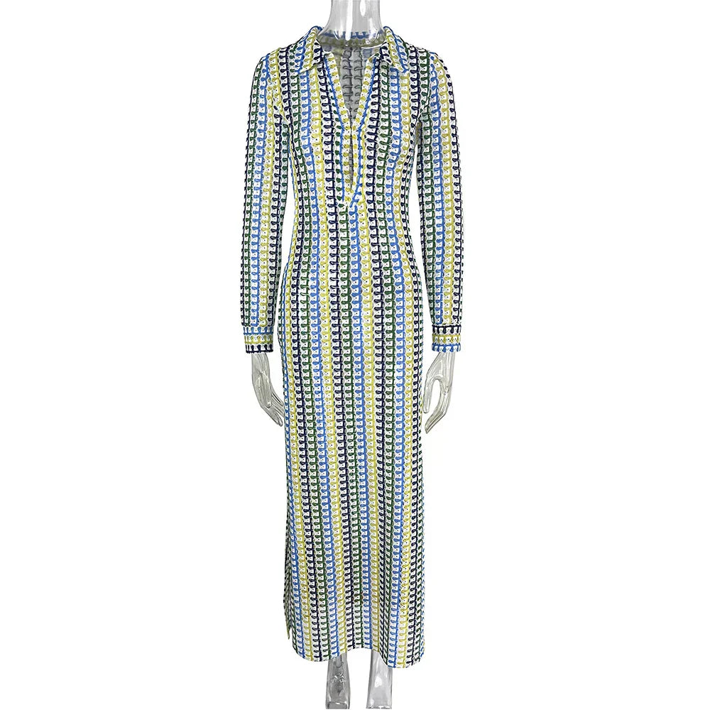 Tranquil | Maxi-Kleid mit langen Ärmeln und geometrischem Print für Damen