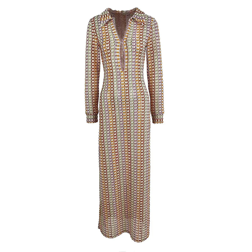 Tranquil | Maxi-Kleid mit langen Ärmeln und geometrischem Print für Damen