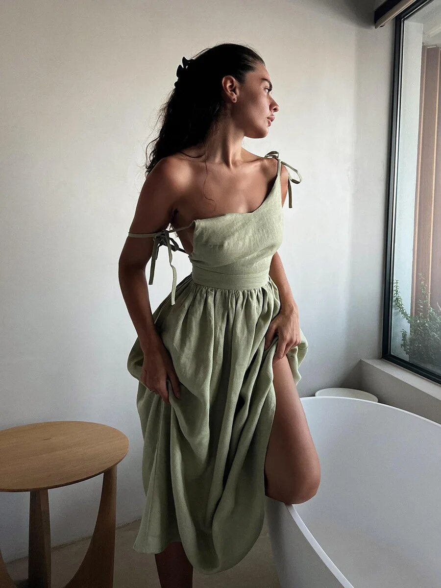 Heather - Langes Leinen Sommerkleid für Damen