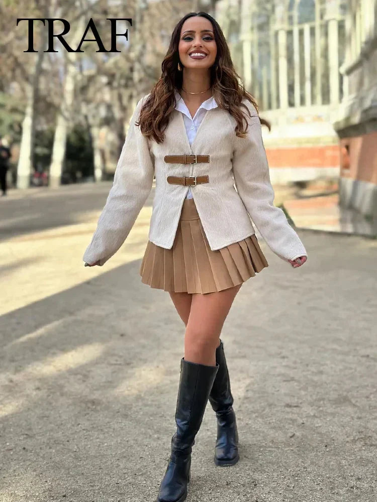 Zechariah | Weiße Vintage-Lederjacke für Damen