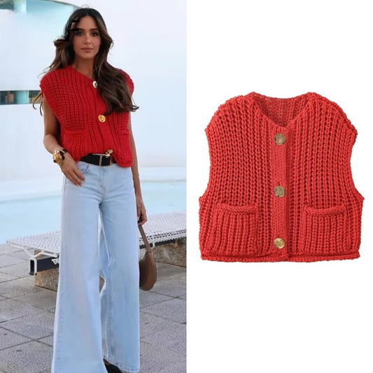 Loreile | Gebreid Mouwloses Vest mit O-Hals