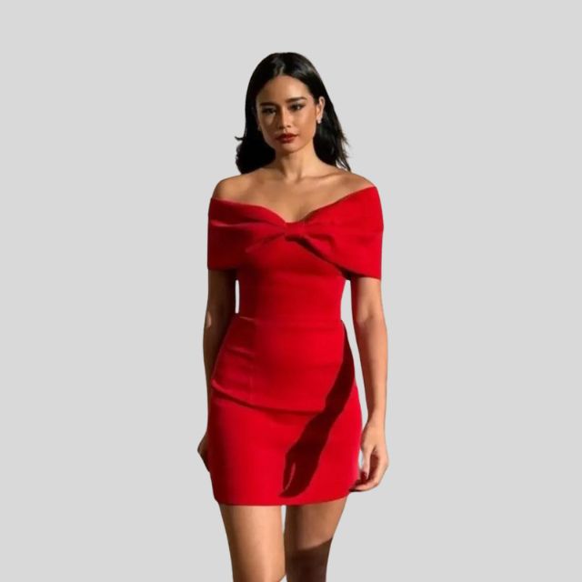 Zaldy | Elegantes Schulterfreies Kleid mit Schleife