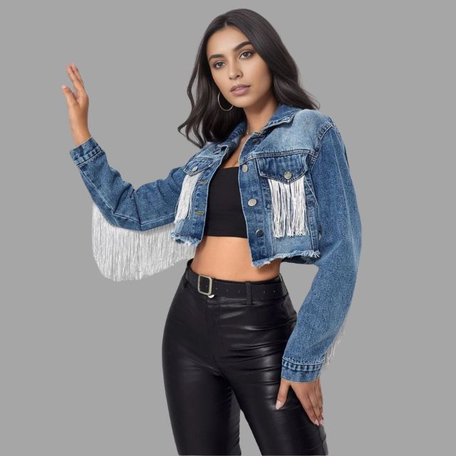 Phelan | Kurze Denim-Jacke mit Fransen-Detail