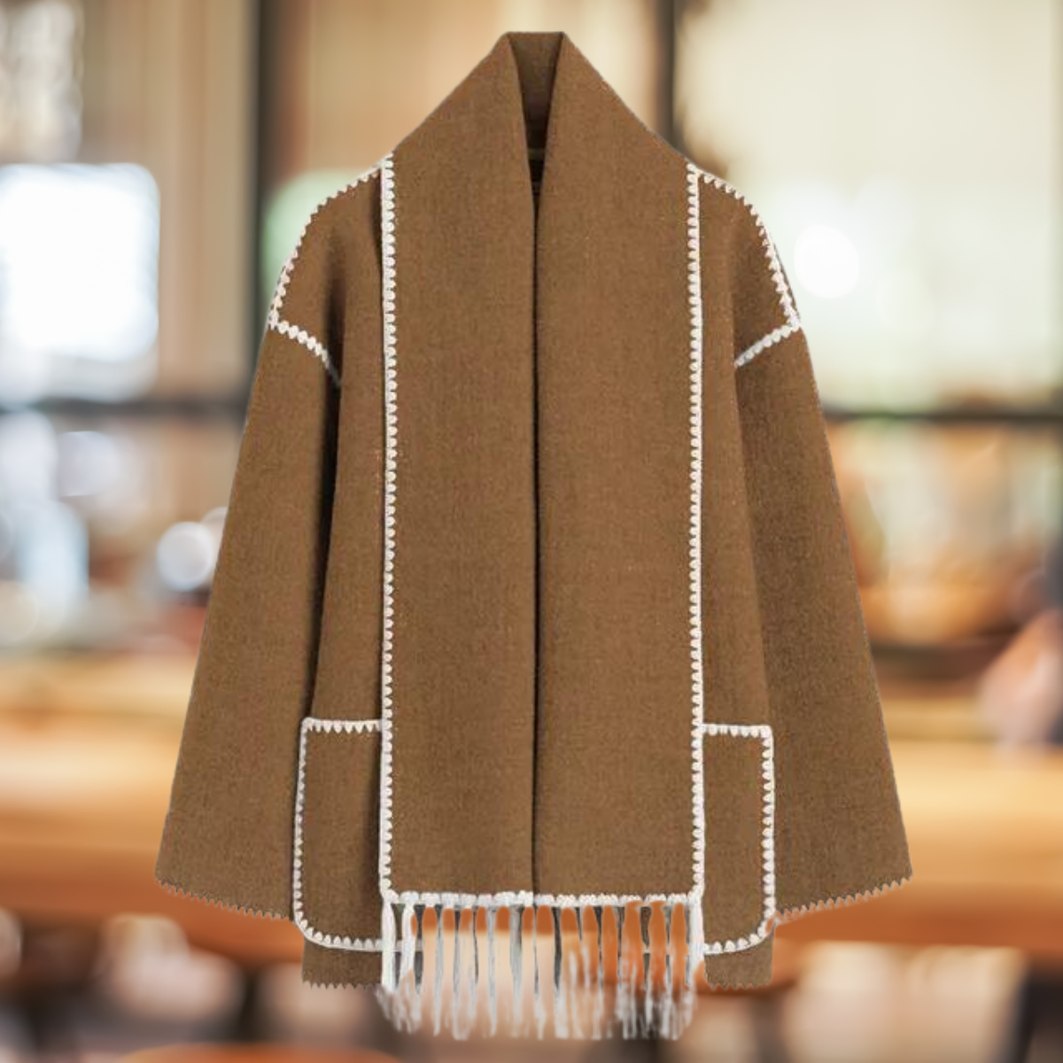 Quirina | Elegante Langarmtasche einreihige Knopfjacke mit Schal