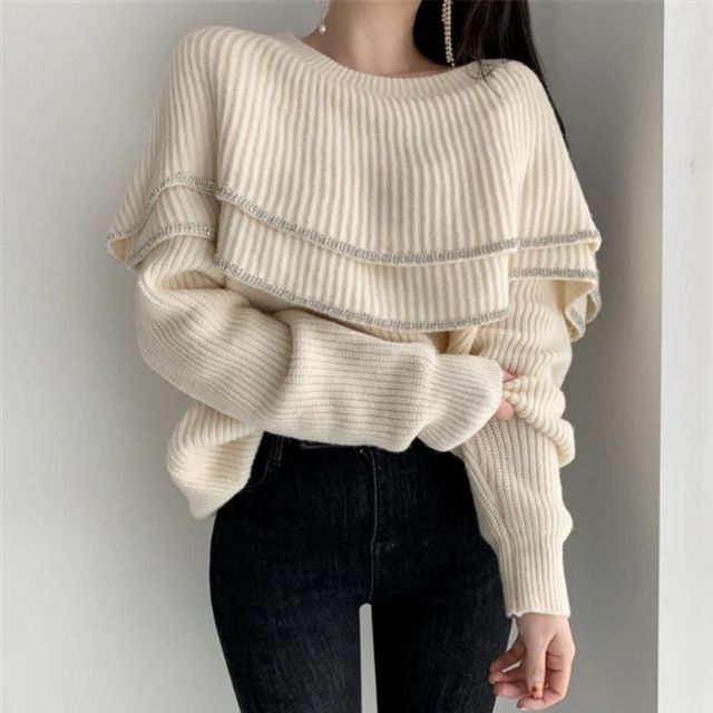 Fluerdeliz | Gerippter Pullover mit Kontraststreifen