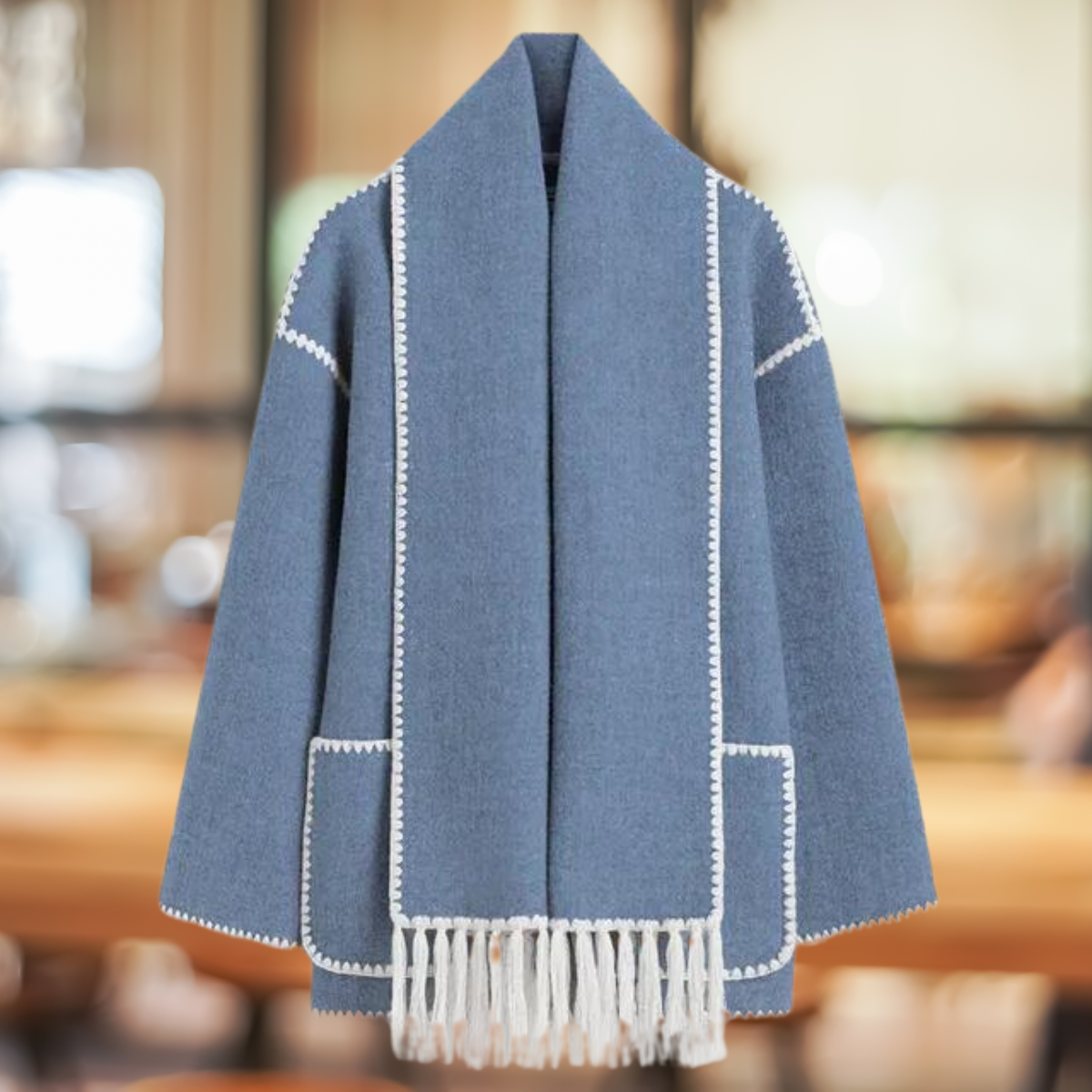 Quirina | Elegante Langarmtasche einreihige Knopfjacke mit Schal