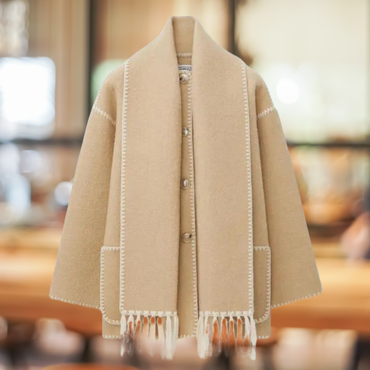 Quirina | Elegante Langarmtasche einreihige Knopfjacke mit Schal