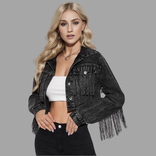 Phelan | Kurze Denim-Jacke mit Fransen-Detail
