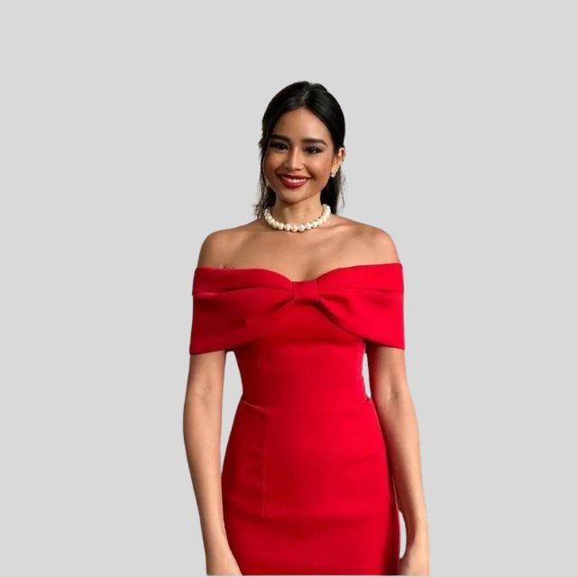 Zaldy | Elegantes Schulterfreies Kleid mit Schleife