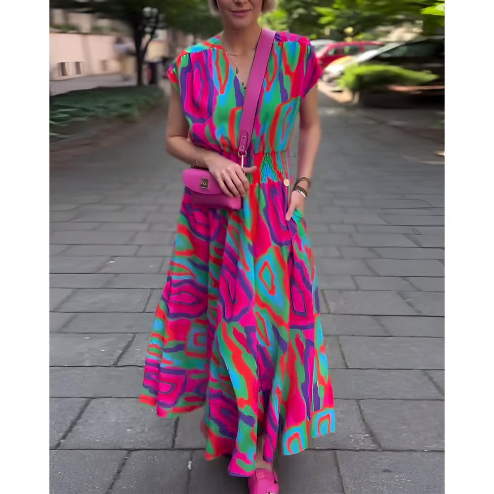 Lysa | Lebendiges Farbdruck langes Kleid