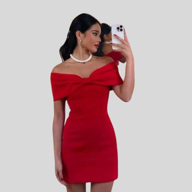 Zaldy | Elegantes Schulterfreies Kleid mit Schleife