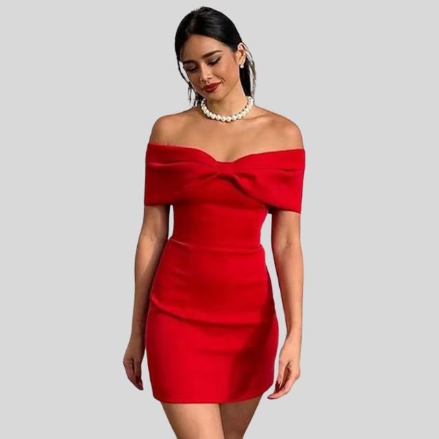 Zaldy | Elegantes Schulterfreies Kleid mit Schleife