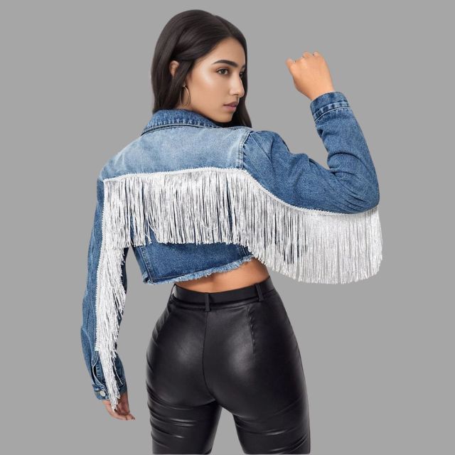 Phelan | Kurze Denim-Jacke mit Fransen-Detail