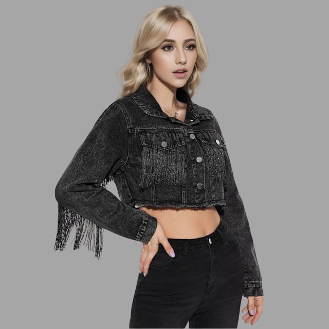 Phelan | Kurze Denim-Jacke mit Fransen-Detail