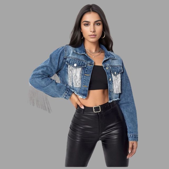 Phelan | Kurze Denim-Jacke mit Fransen-Detail