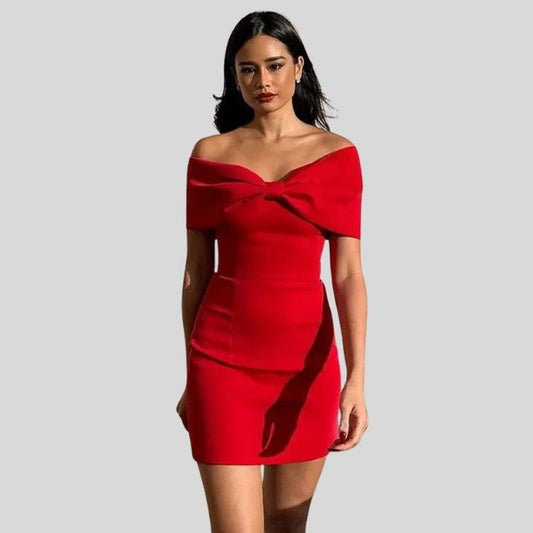 Zaldy | Elegantes Schulterfreies Kleid mit Schleife