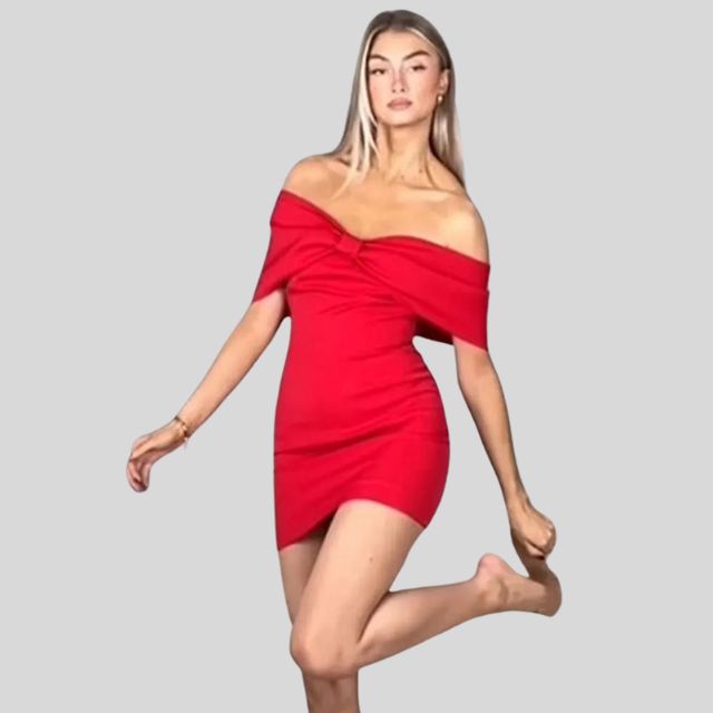 Zaldy | Elegantes Schulterfreies Kleid mit Schleife