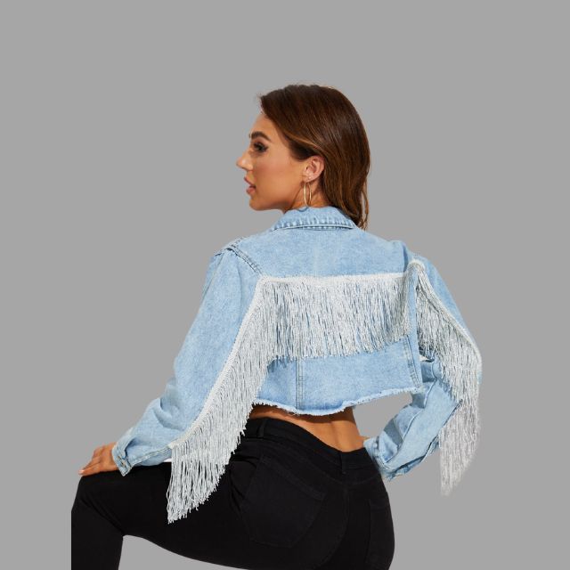 Phelan | Kurze Denim-Jacke mit Fransen-Detail