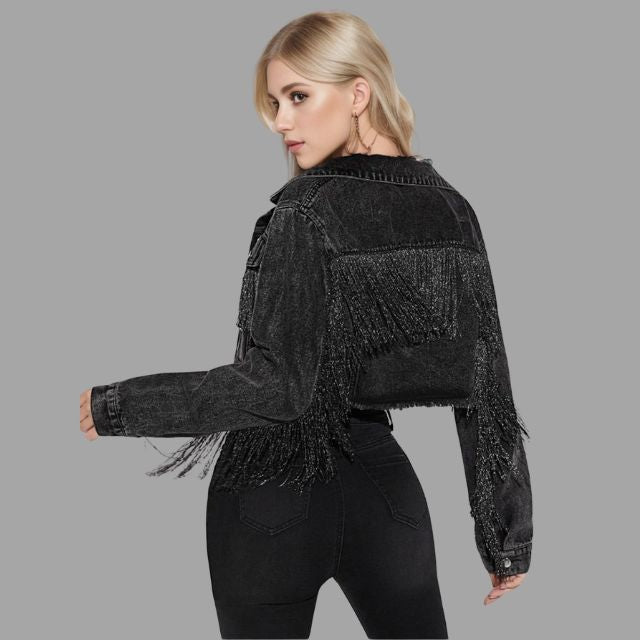 Phelan | Kurze Denim-Jacke mit Fransen-Detail