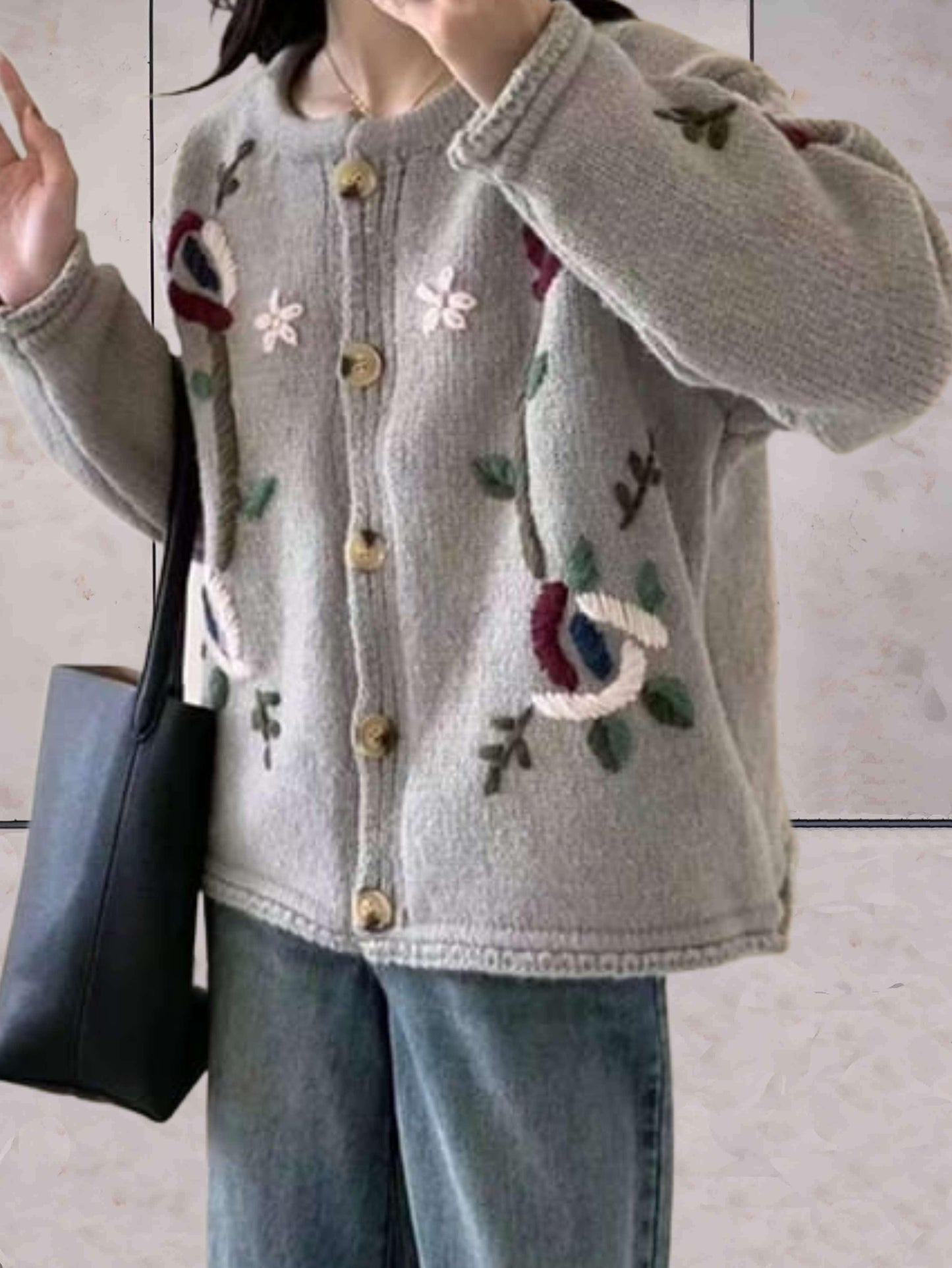 Vinitora | Gevlochtenes Retro-Cardigan mit Rundhalsausschnitt und Knopfverschluss