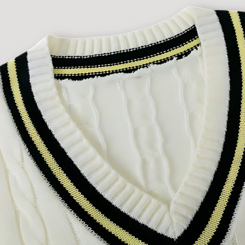 Kasia | Rippenmuster Gestrickte Streifen V-Ausschnitt Weste