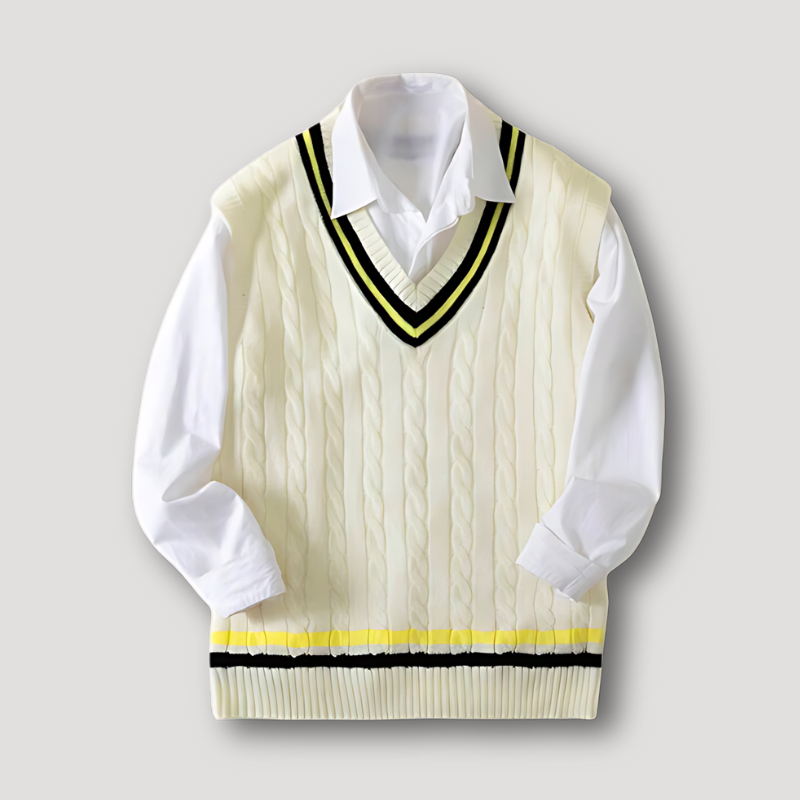 Kasia | Rippenmuster Gestrickte Streifen V-Ausschnitt Weste