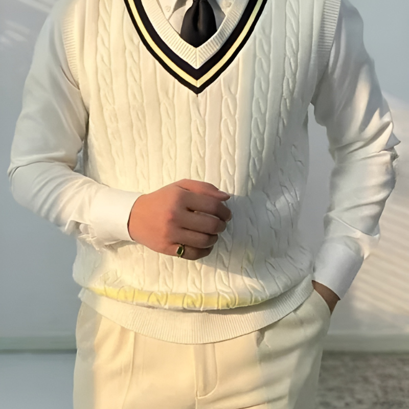 Kasia | Rippenmuster Gestrickte Streifen V-Ausschnitt Weste