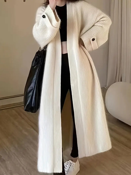 Longy | Eleganter langer Cardigan für Damen – Polyester Strick, Unifarben