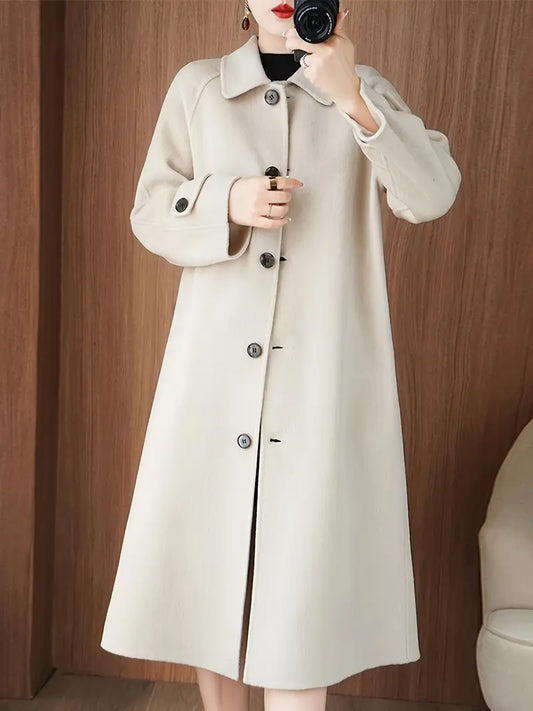 Elei | Eleganter Damen Wintermantel aus Wollmischung – Beidseitig, Mit Bubikragen
