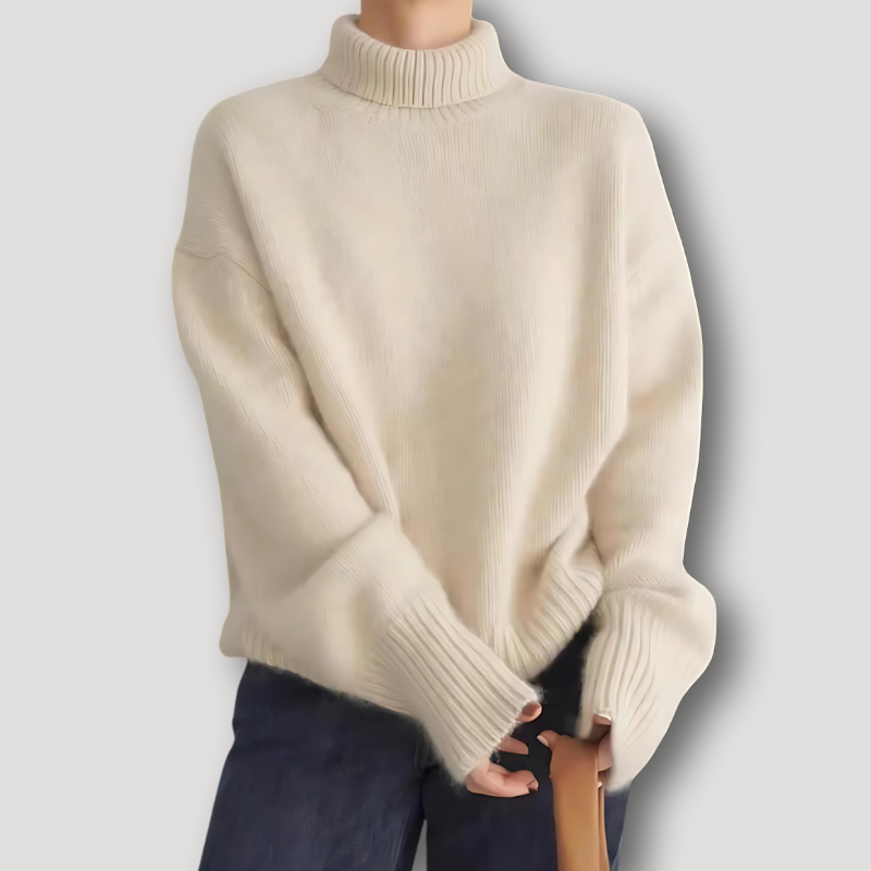Kharla | Gestrickt Gerippt Wolle Oversized Turtleneck Pullover