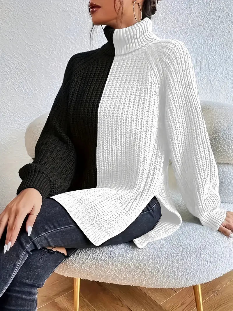 Reddish | Klassisches Farbblock-Pullover für Damen – Weiß & Rot