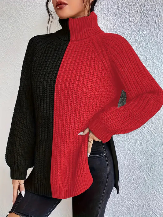Reddish | Klassisches Farbblock-Pullover für Damen – Weiß & Rot