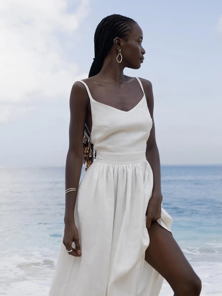 Heather - Langes Leinen Sommerkleid für Damen