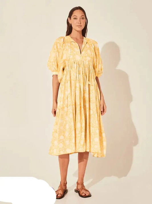 Gisela | Gelbes Midi-Sommerkleid