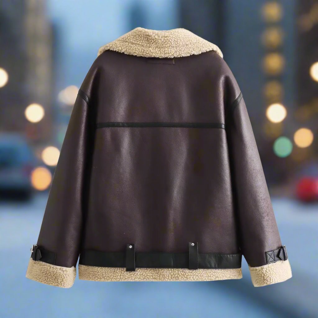 Xandie | Locker sitzende doppelseitige Pelzjacke mit verstellbarem Gürtel