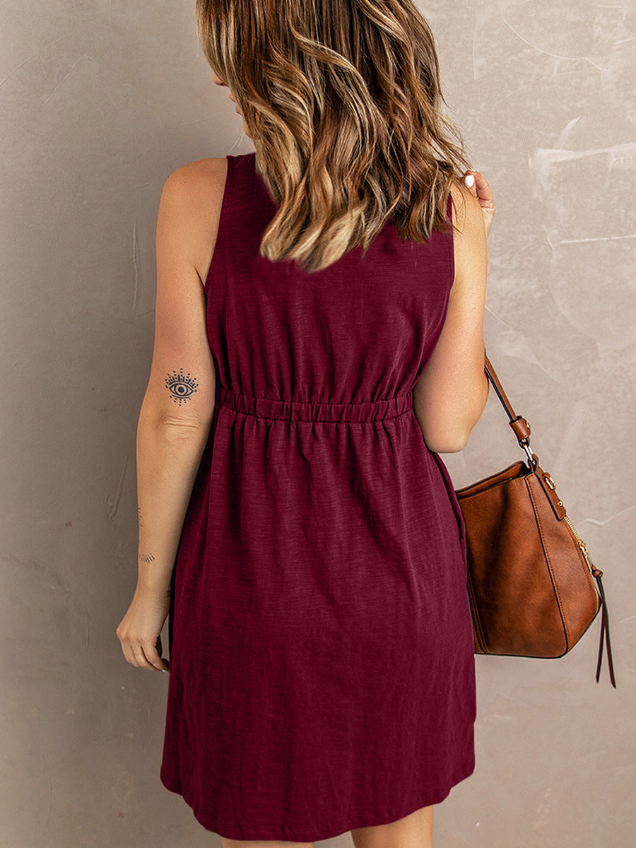 Hallaina - ärmelloses Baumwoll-Knopfkleid